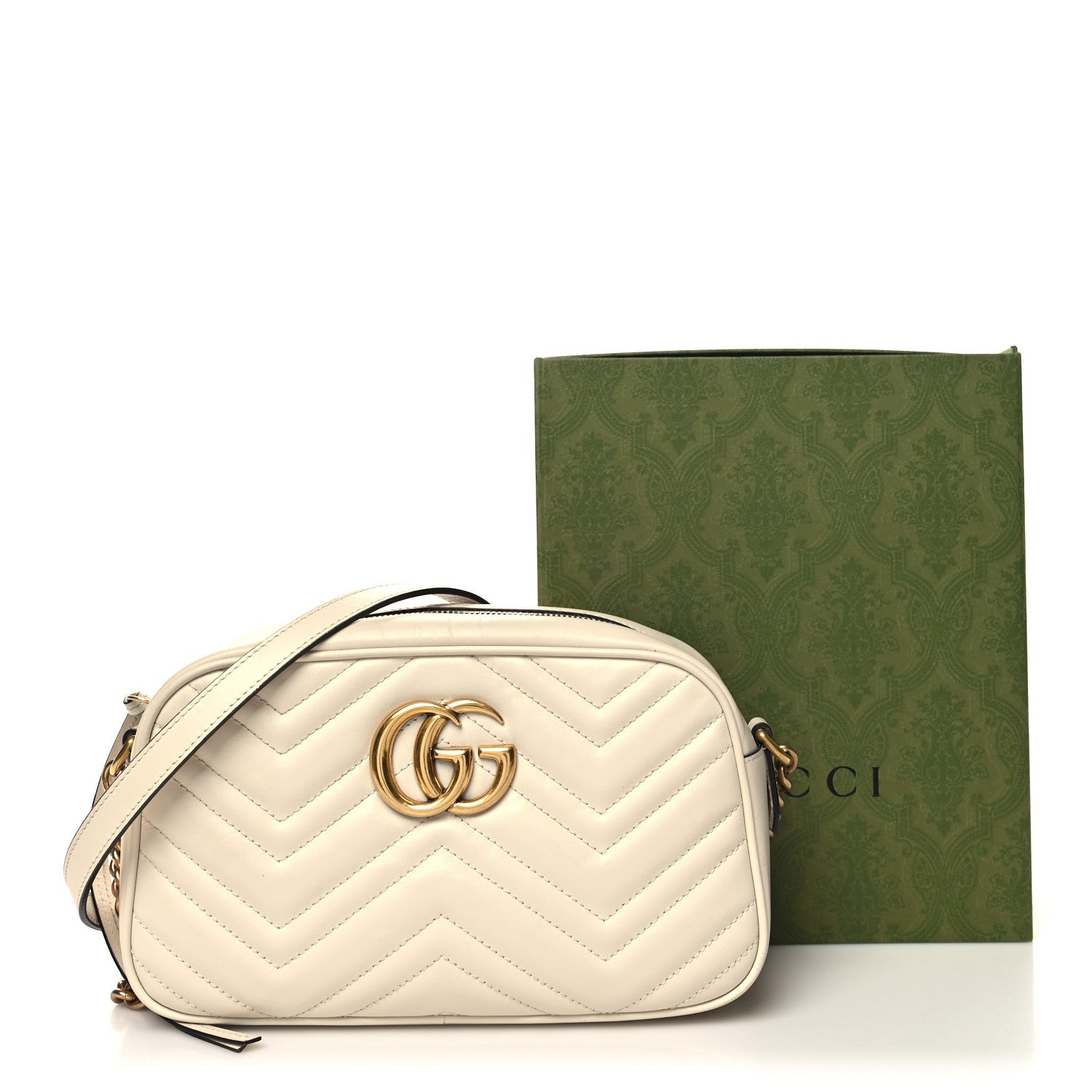 Gucci Calfskin Matelasse Small GG Marmont Chain Shoulder Bag White 14 of 14