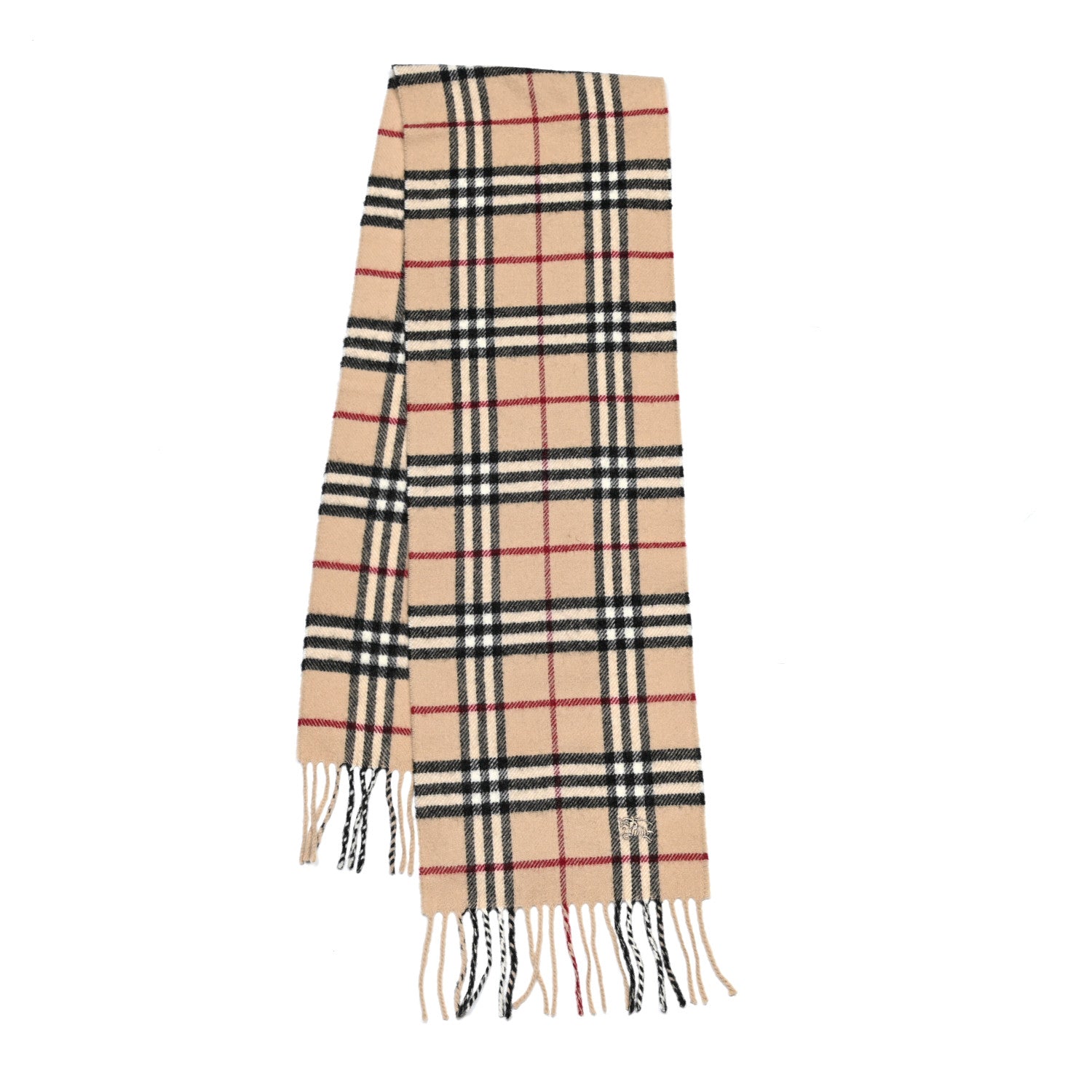 Burberry Wool Cashmere House Check Fringe Scarf Camel 2 of 4