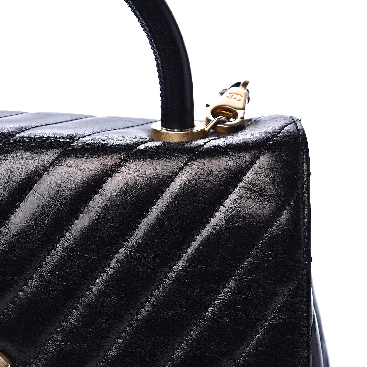 Chanel Calfskin Chevron Quilted Small Coco Handle Flap Black 11 of 16