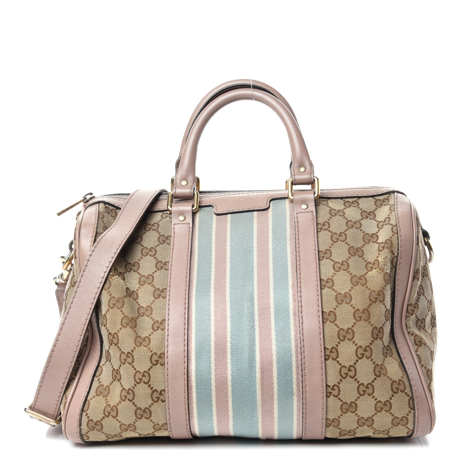 Gucci Monogram Vintage Web Medium Boston Pink Blue 1 of 17