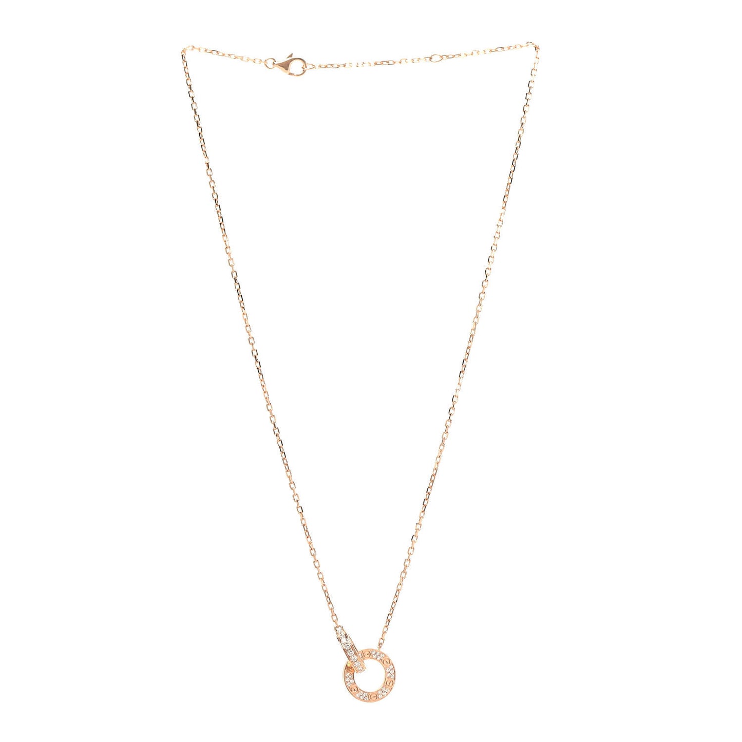 18K Pink Gold Diamond Interlocking LOVE Paved Necklace