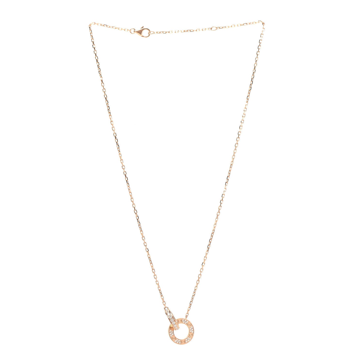 Cartier 18K Pink Gold Diamond Interlocking LOVE Paved Necklace 3 of 6