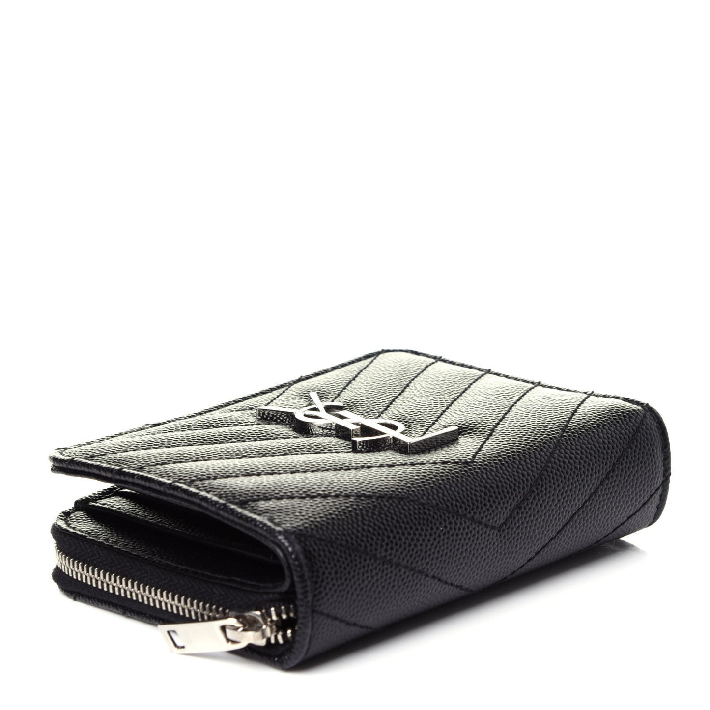 Grain De Poudre Matelasse Chevron Monogram Compact Zip Around Wallet Black