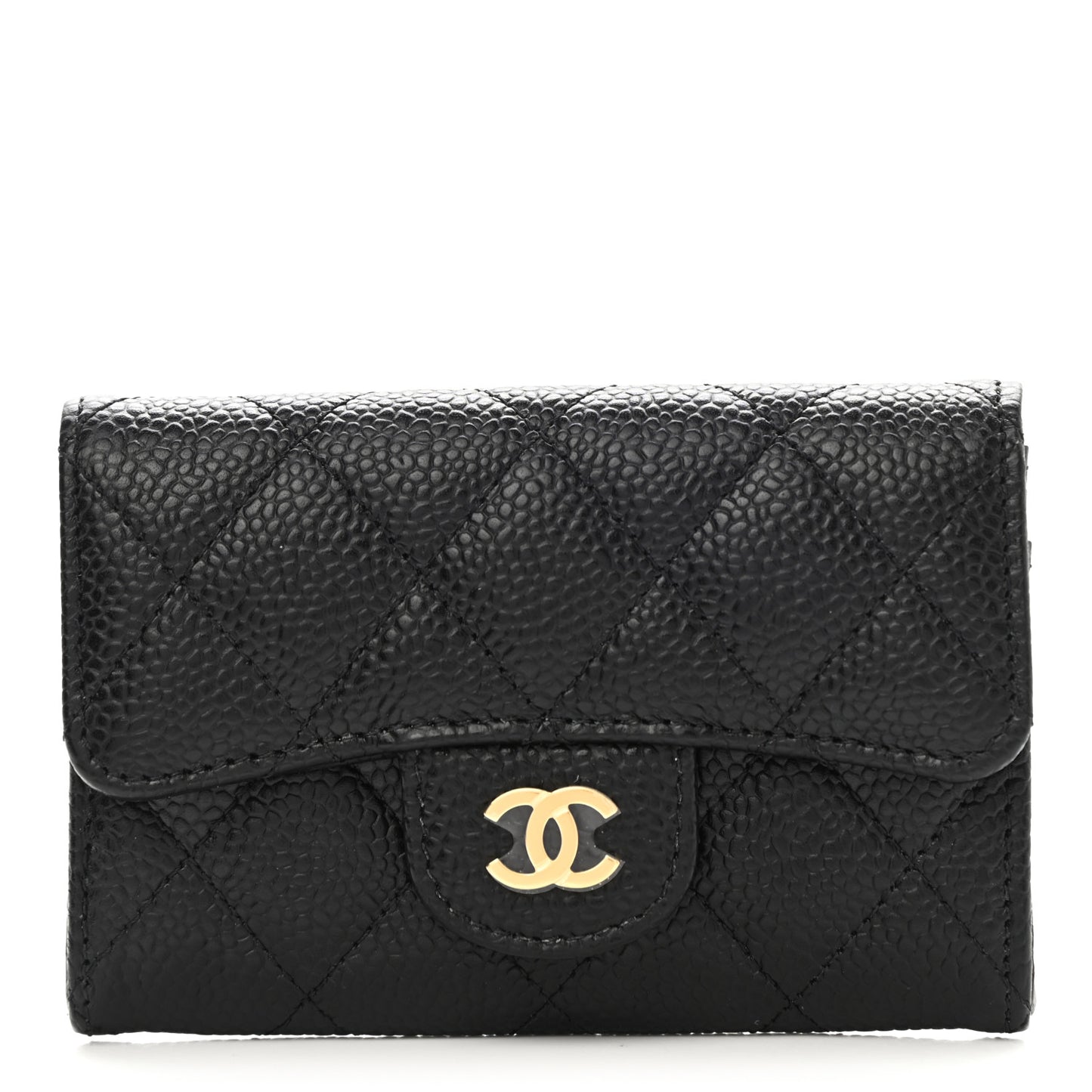 Caviar Quilted Flap Card Holder Wallet Black
