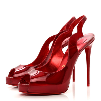 Christian Louboutin Metallic Hot Chick Slingback Platform Peep Toe 120 Pumps 38 Red 3 of 9