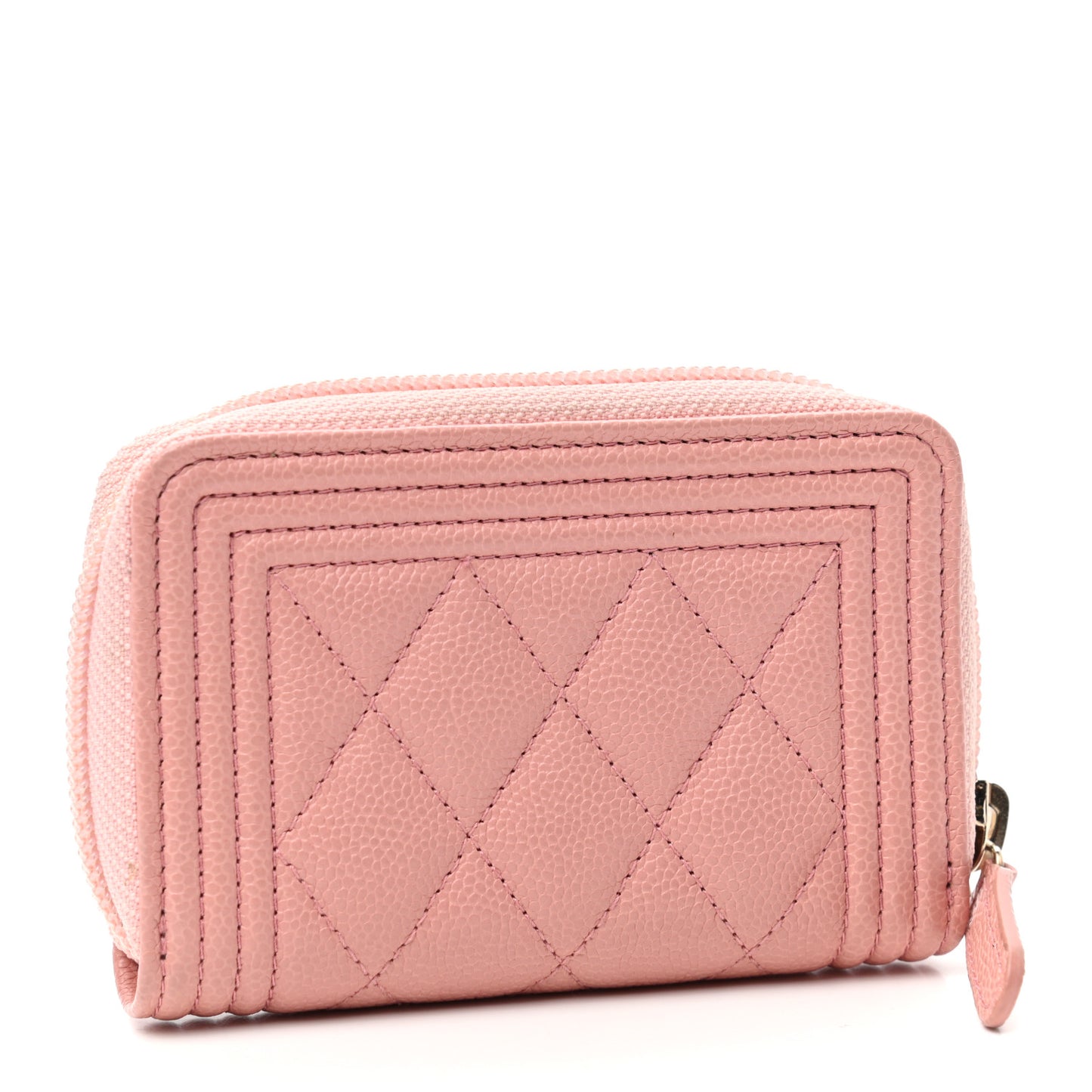 Caviar Quilted Boy Zip Around Coin Purse Wallet Light Pink