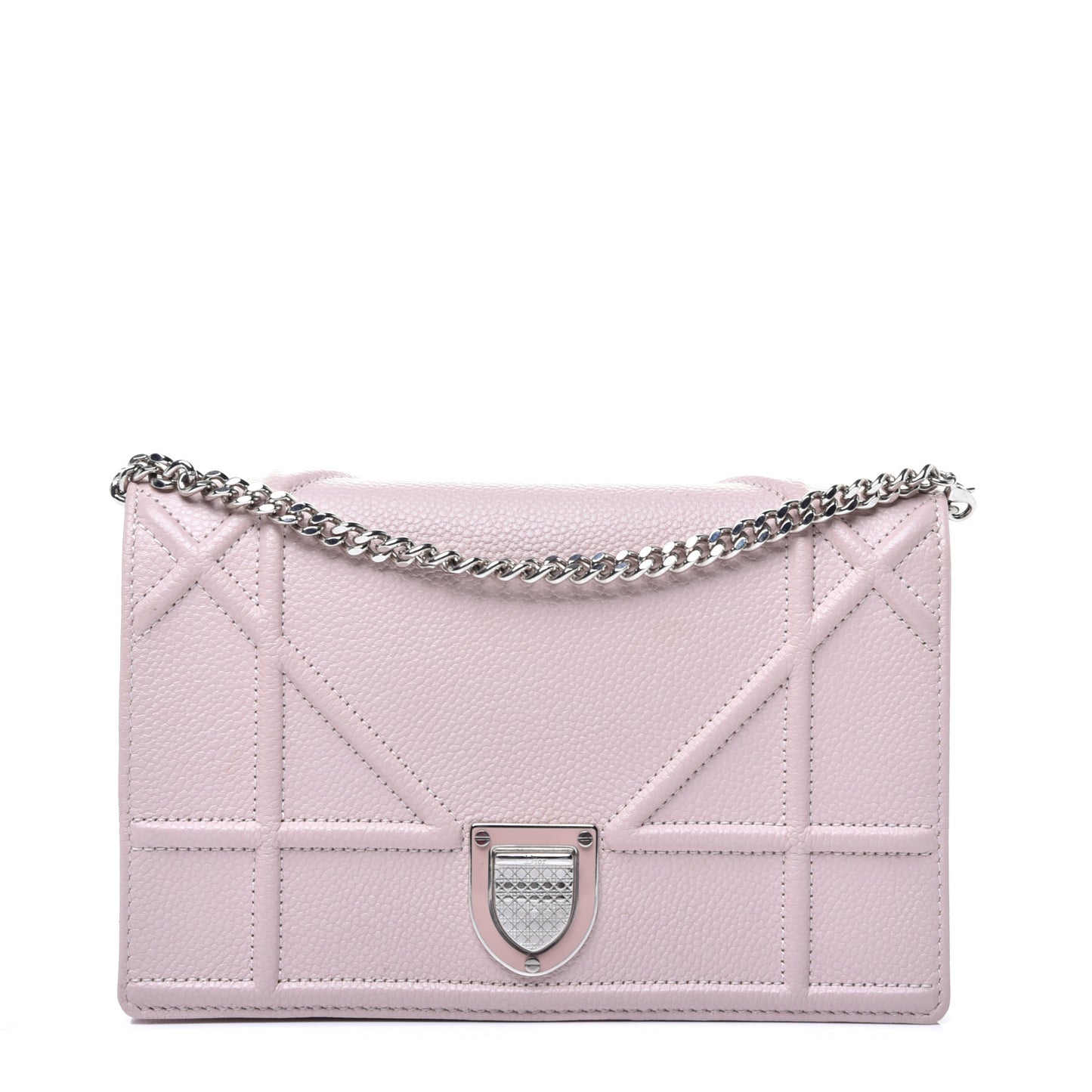 Grained Calfskin Diorama Wallet on Chain Pouch Rose Poudre