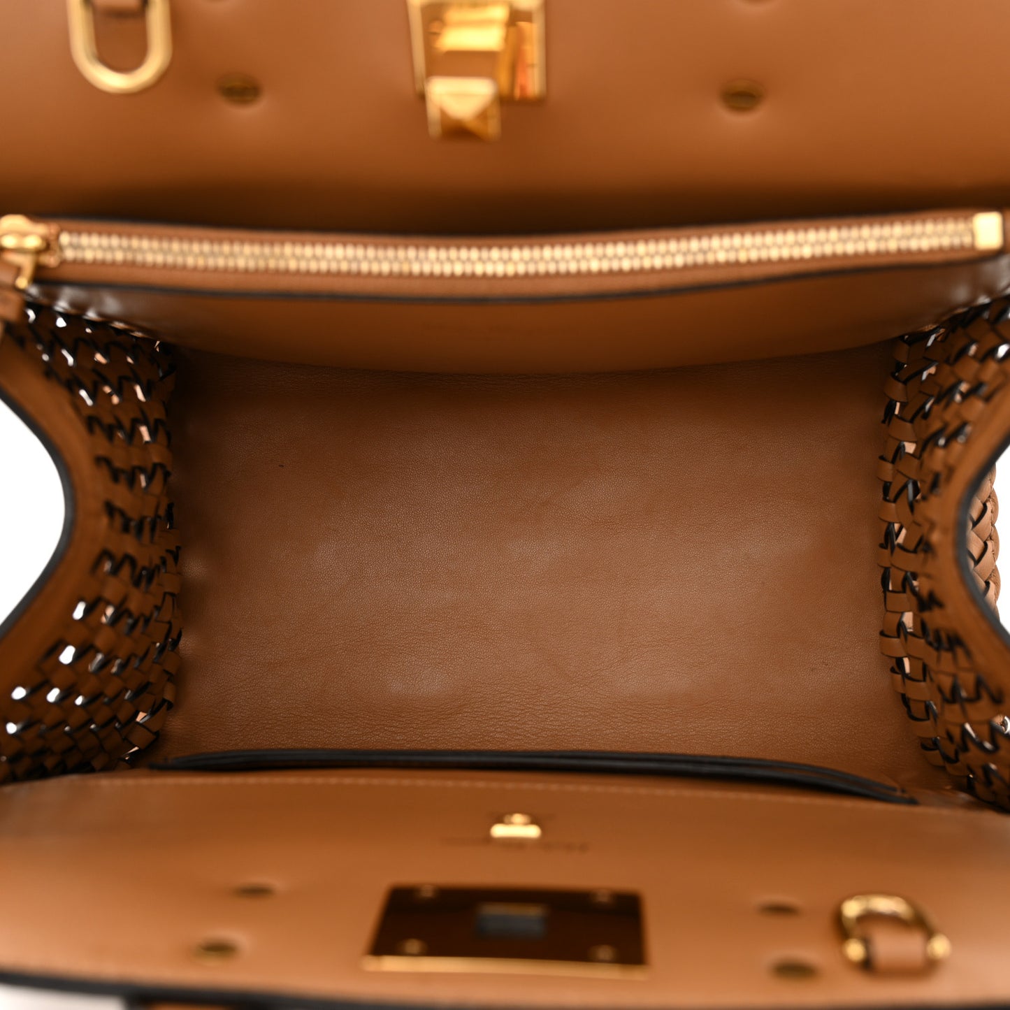 Woven Calfskin Medium Studio Bag Tan