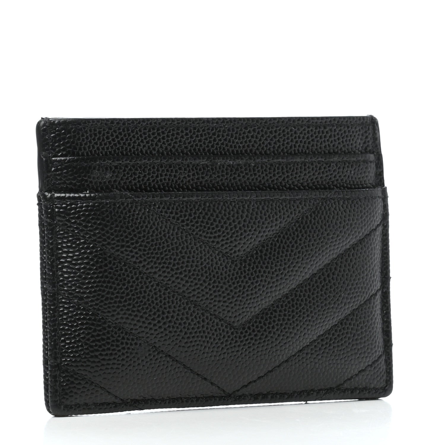 Saint Laurent Grain De Poudre Matelasse Chevron Monogram Credit Card Case Black 2 of 8