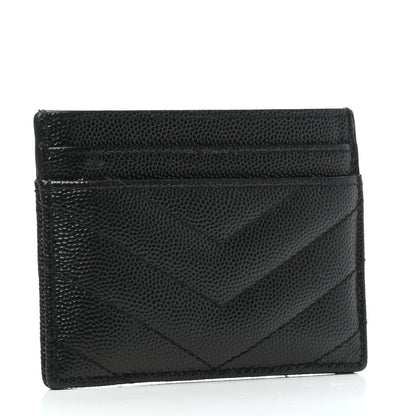 Saint Laurent Grain De Poudre Matelasse Chevron Monogram Credit Card Case Black 2 of 8