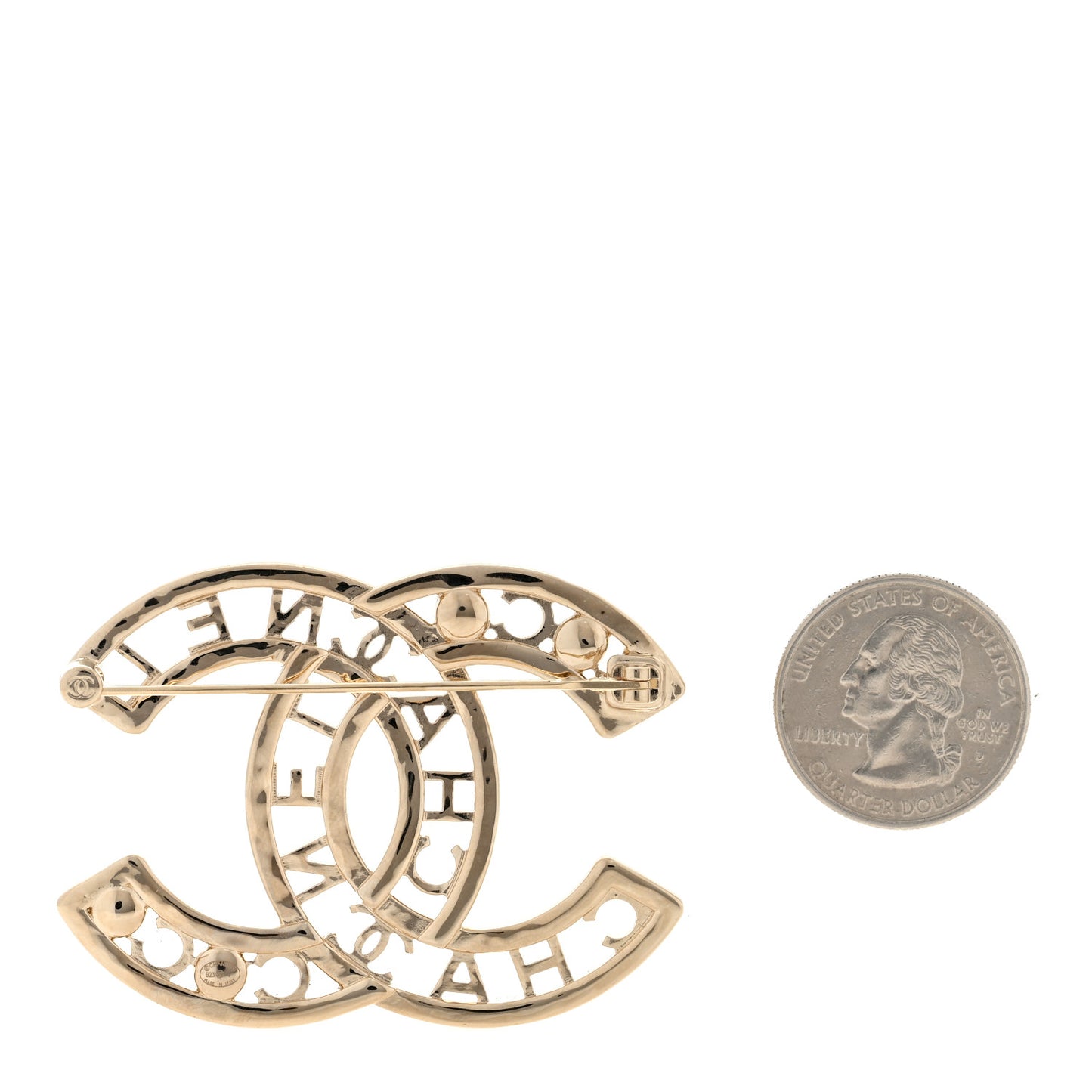 Crystal Pearl Coco CC Logo Brooch Gold