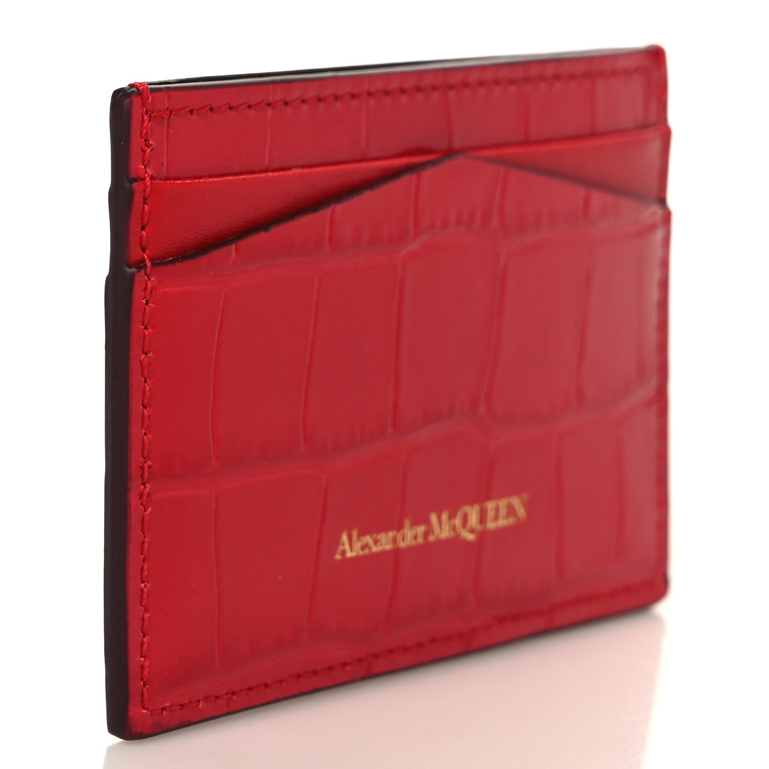 Alexander McQueen Calfskin Crocodile Embossed Skull Card Holder Scarlet Red 3 of 8