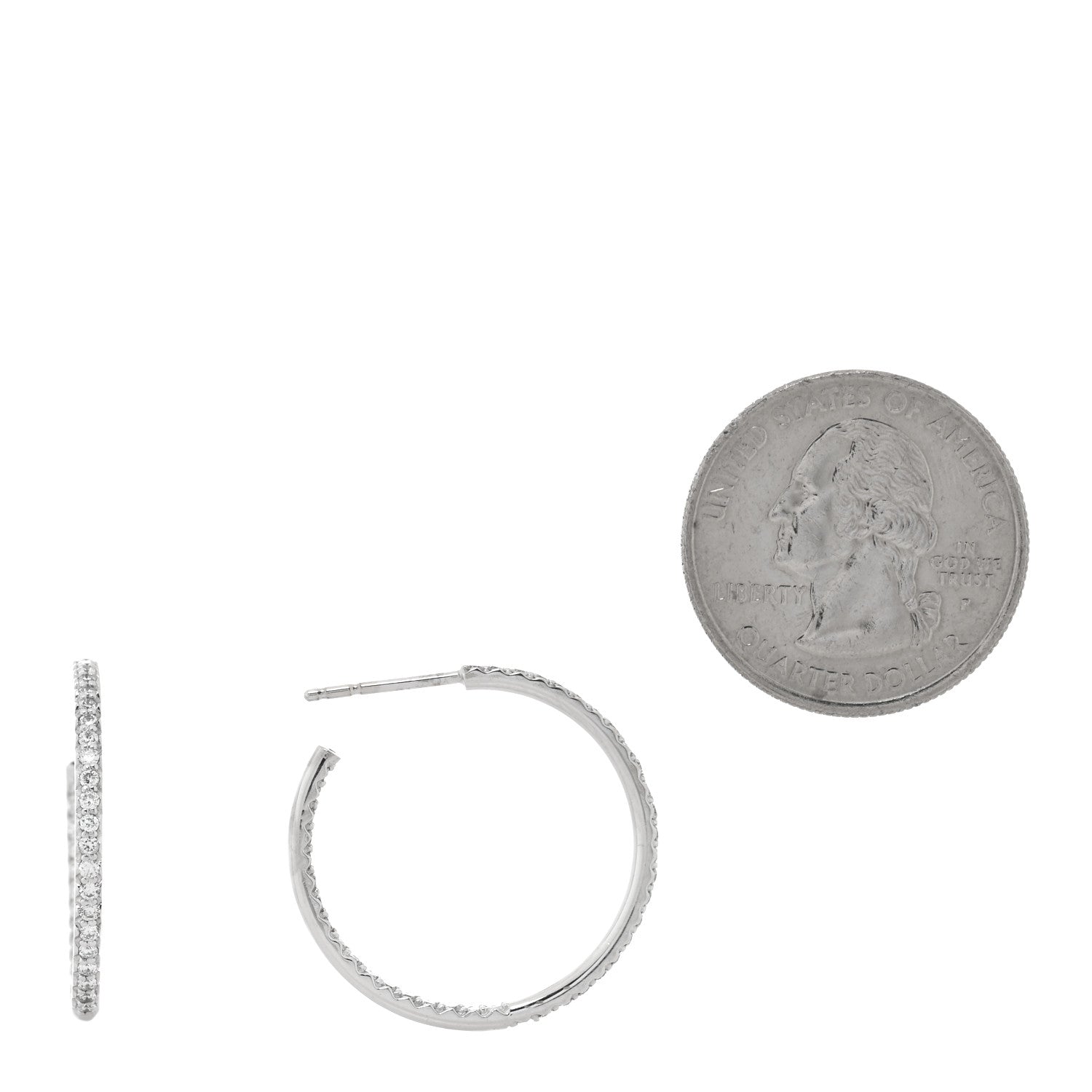 Roberto Coin 18K White Gold Diamond Large Hoop Earrings 2 of 5