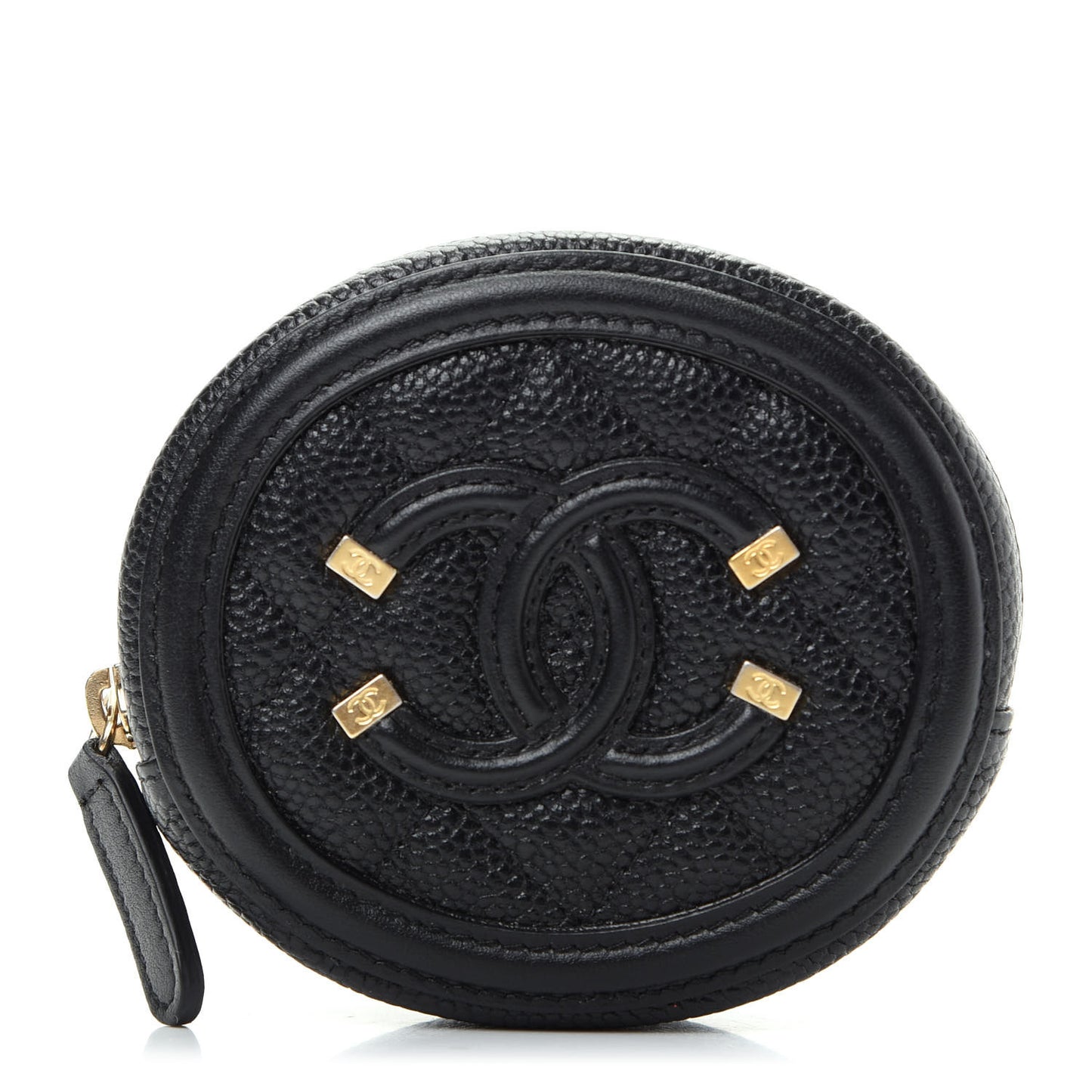 Caviar Quilted Filigree Zip Around Classic Coin Purse Black