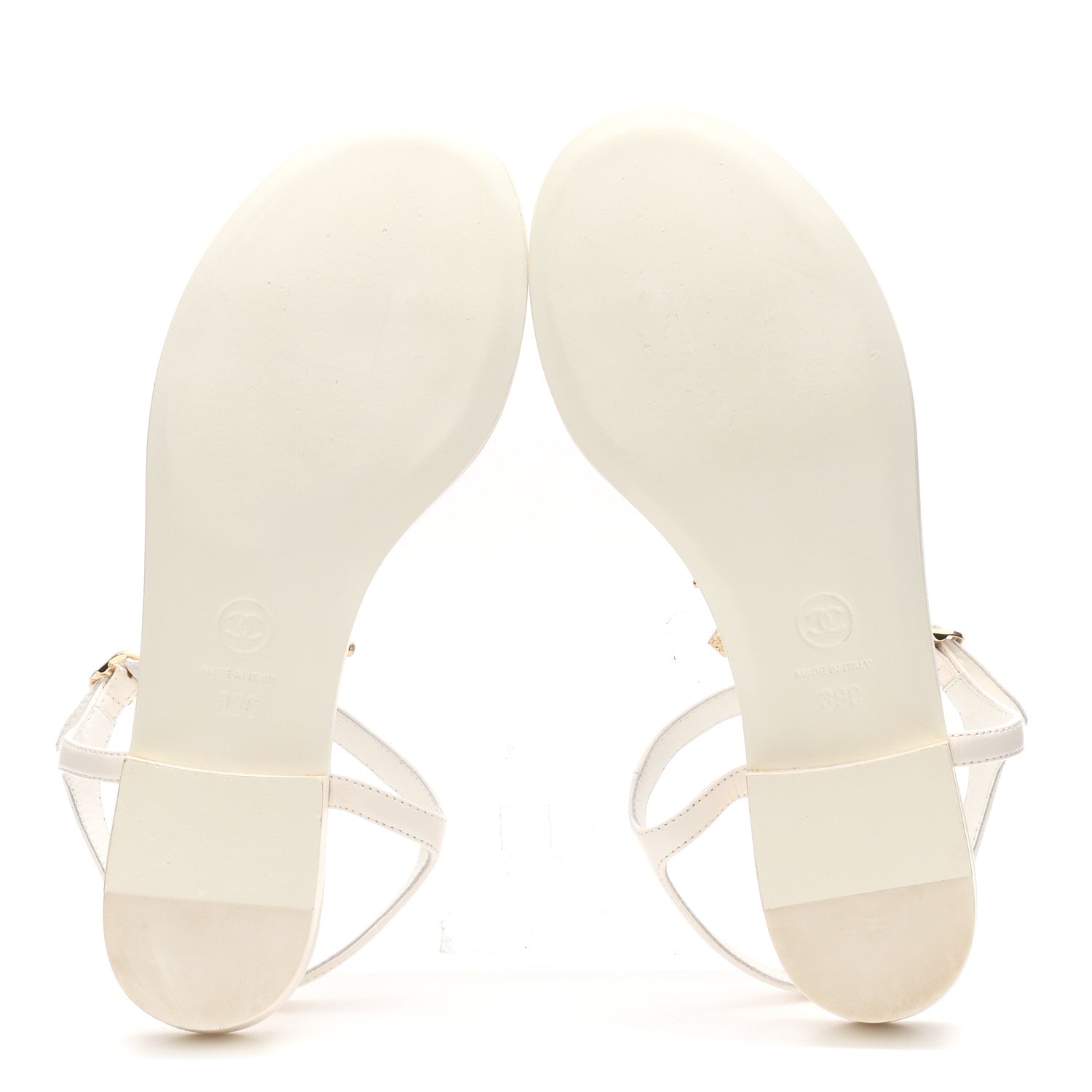 Chanel Lambskin Pearl Crystal CC Thong Sandals 39 White 6 of 9