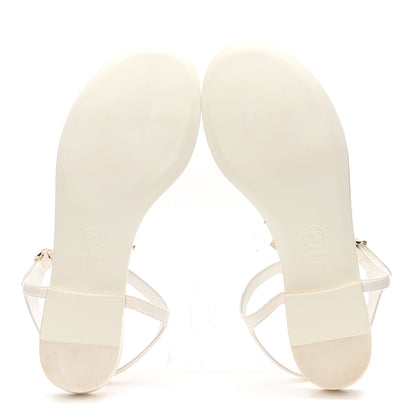 Chanel Lambskin Pearl Crystal CC Thong Sandals 39 White 6 of 9
