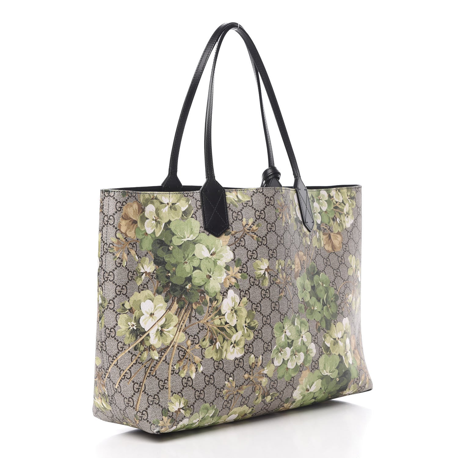 Gucci GG Supreme Monogram Blooms Medium Reversible Tote Beige New Military Black 4 of 17