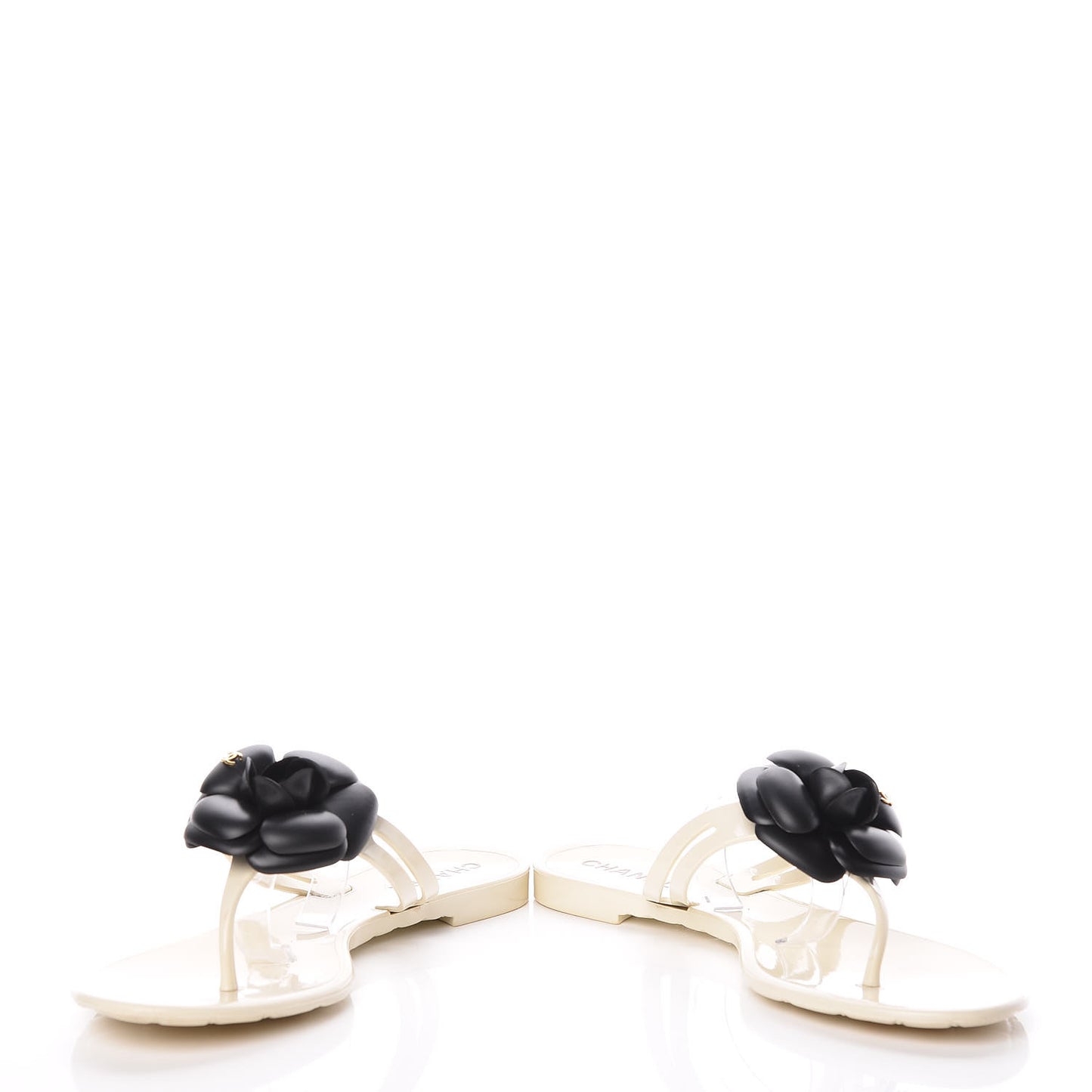 Jelly Camellia Thong Sandals 38 Ivory Black