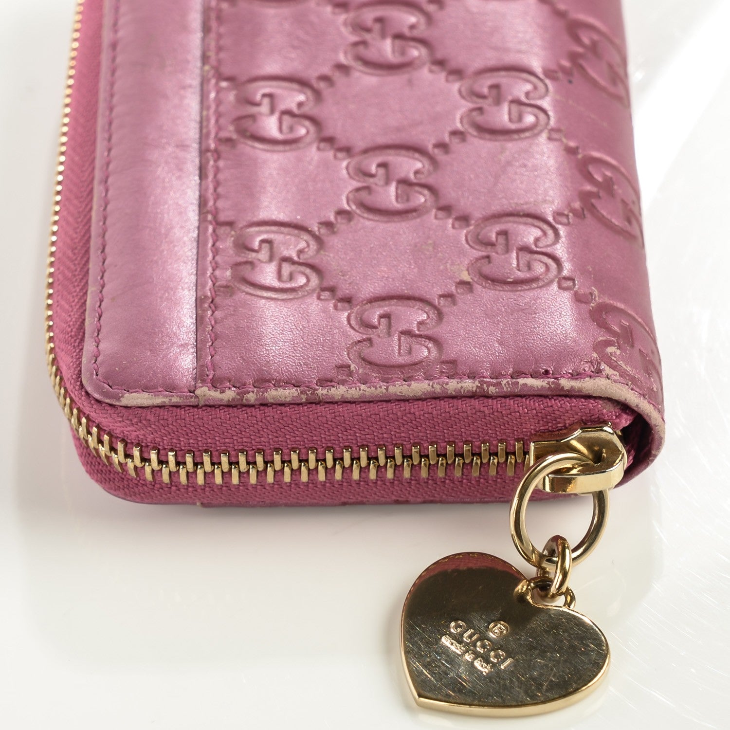 Gucci Guccissima Heart Detail Zip Around Card Case Pink 11 of 11