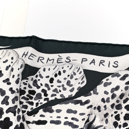 Hermes Silk Twill Lazy Leopardesses Scarf 90 Vert Black Gris 2 of 6