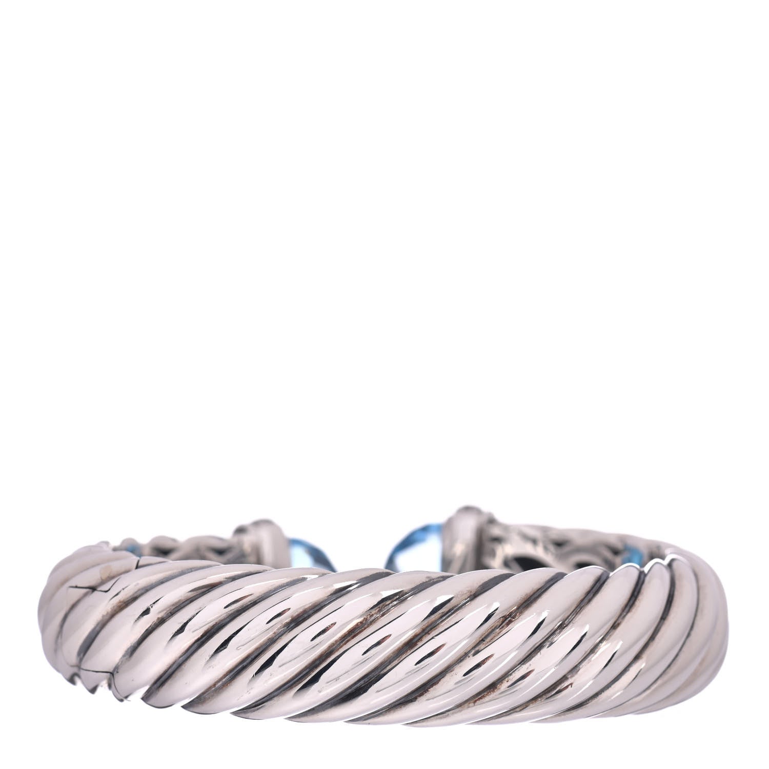 David Yurman Sterling Silver Blue Topaz Diamond 18mm Waverly Bracelet 3 of 4