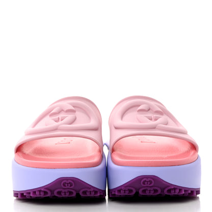 Gucci Soft Rubber Womens Interlocking G Platform 42mm Slide Sandals 38 Sugar Pink 2 of 10