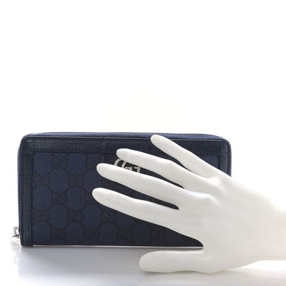 Gucci GG Supreme Monogram Textured Dollar Calfskin Ophidia Zip Around Wallet Blue Dark Blue 2 of 9