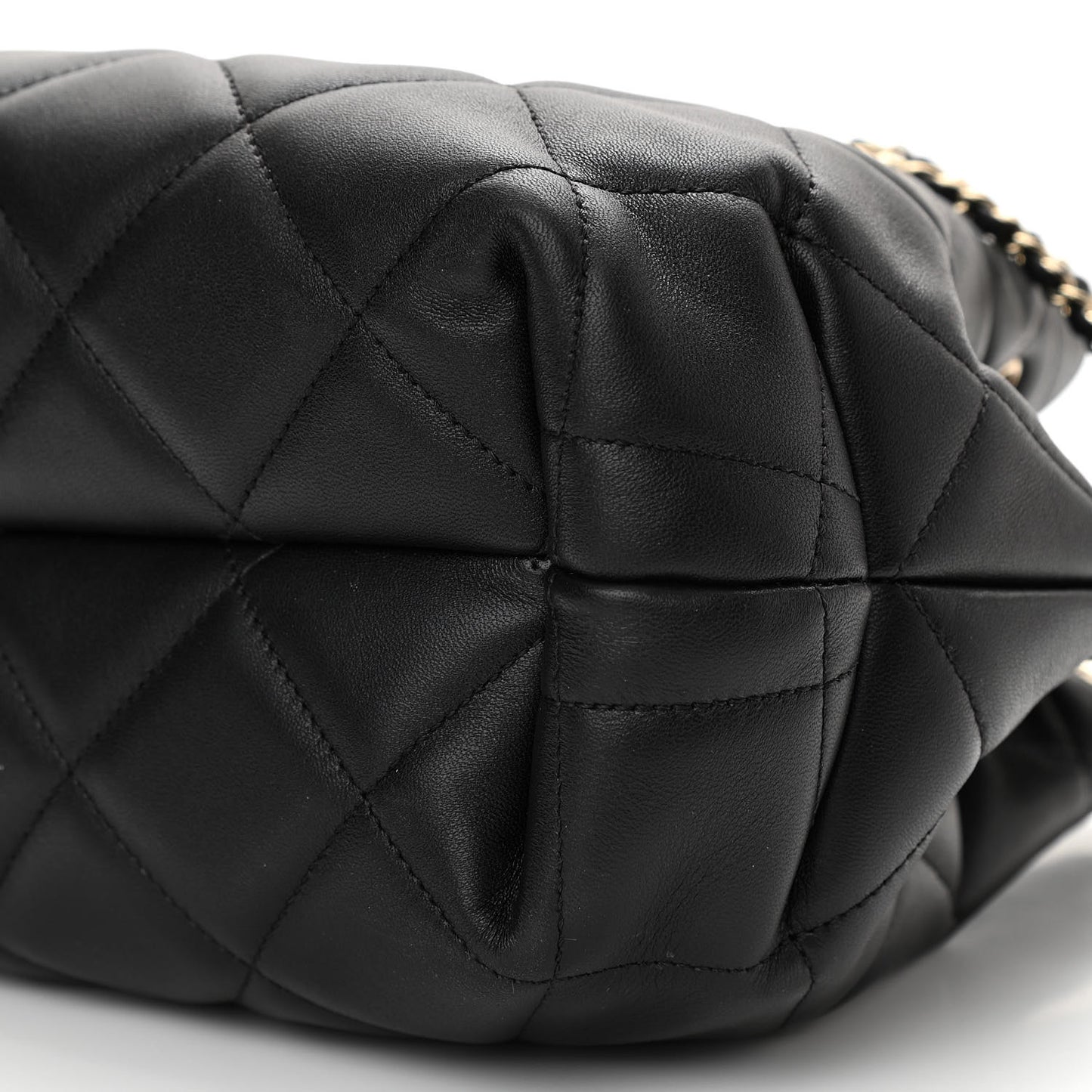 Lambskin Quilted CC Dweller Drawstring Bucket Bag Black