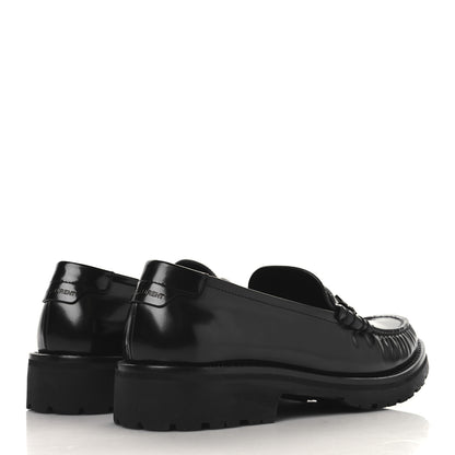 Saint Laurent Glazed Calfskin Le Loafer 15 Penny Slippers 38.5 Black 5 of 10