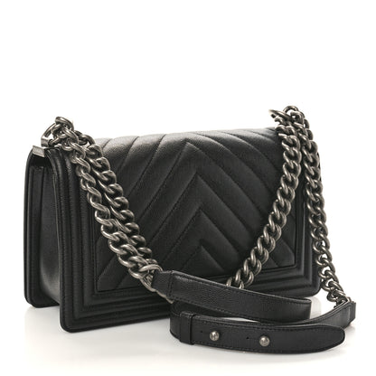 Chanel Caviar Chevron Quilted Medium Boy Flap Black 2 of 10