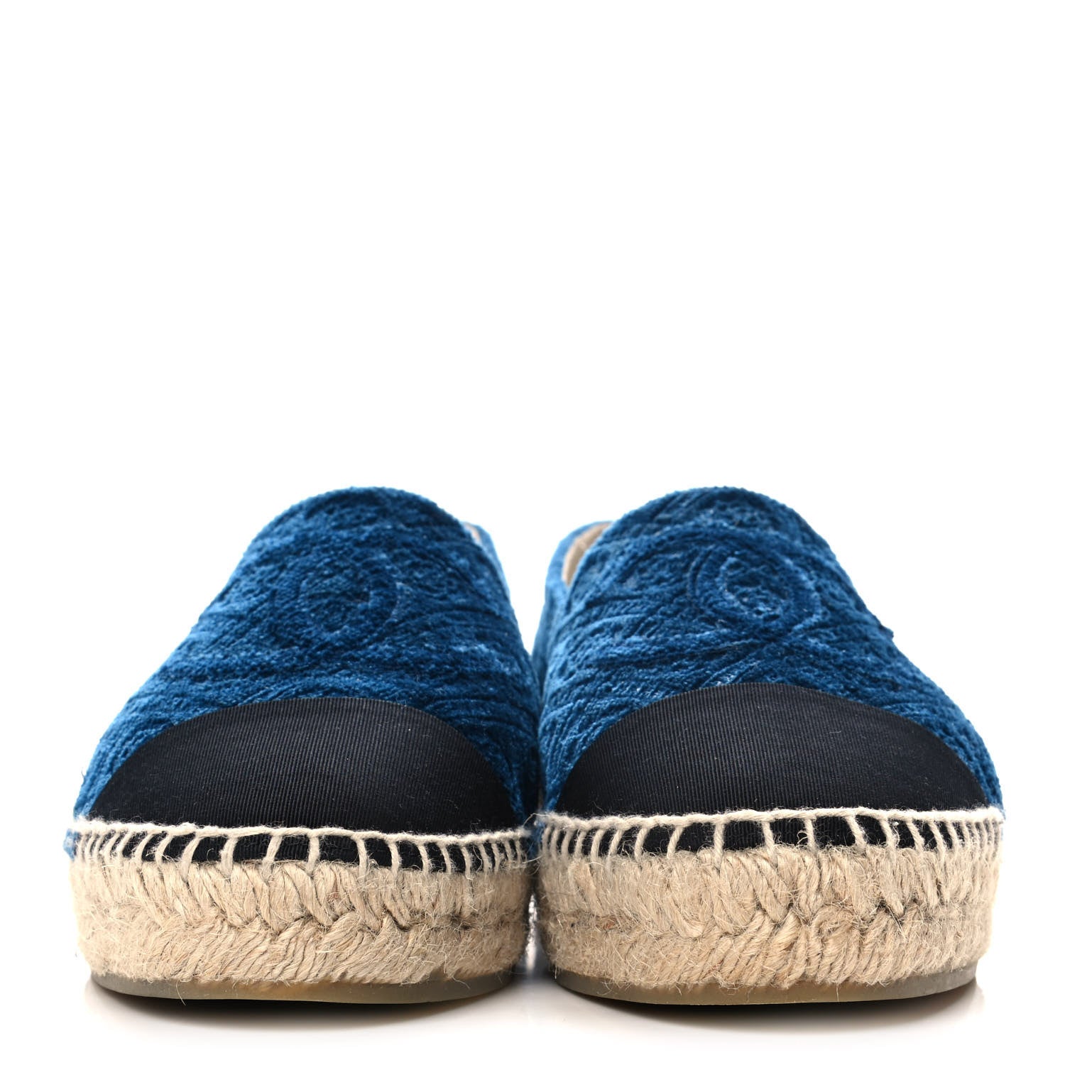 Chanel Velvet Grosgrain Quilted Camellia CC Espadrilles 38 Navy Black 2 of 10