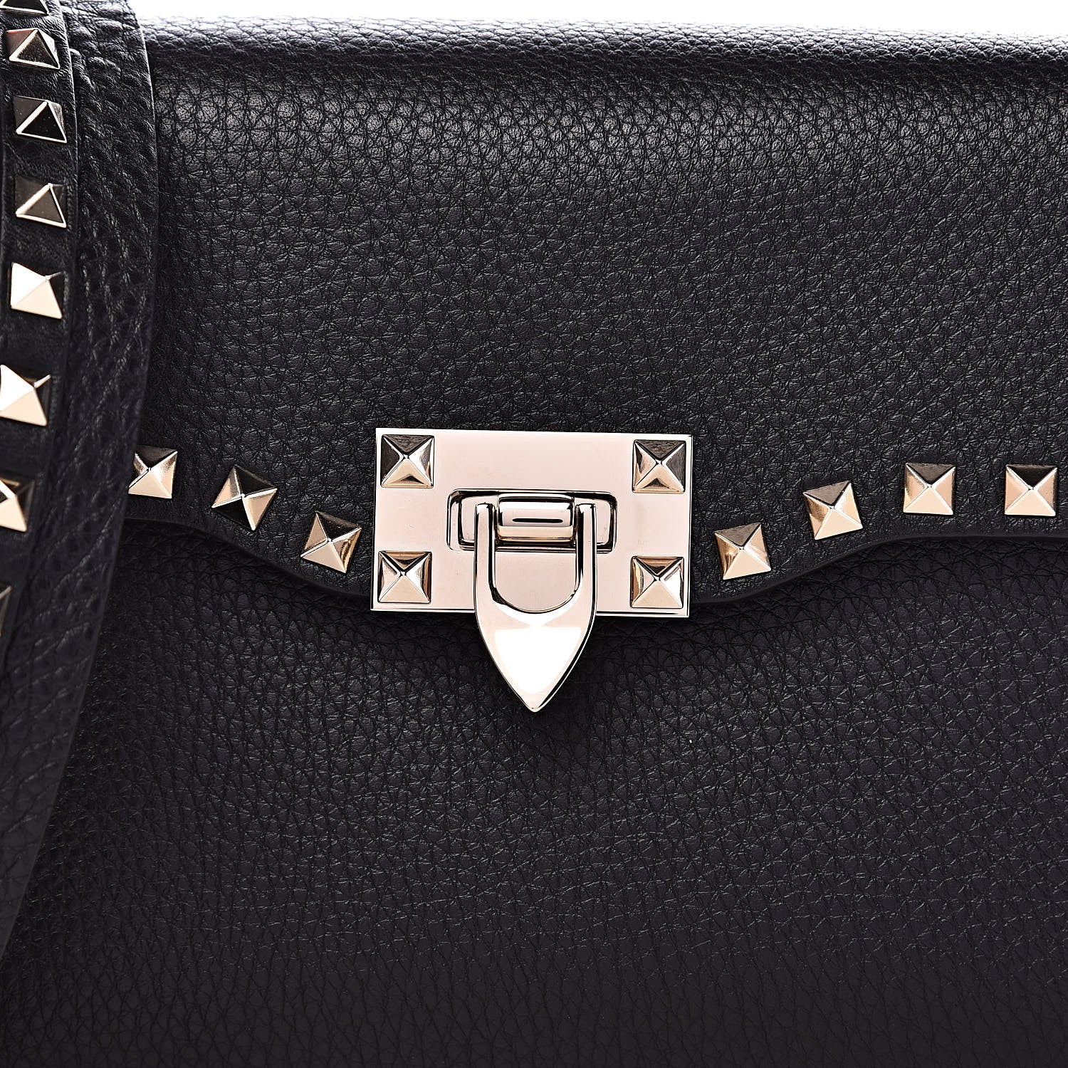 Valentino Garavani Pebbled Calfskin Medium Rockstud Flap Saddle Bag Black 9 of 9