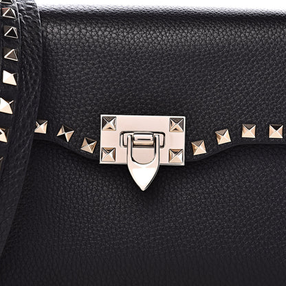 Valentino Garavani Pebbled Calfskin Medium Rockstud Flap Saddle Bag Black 9 of 9