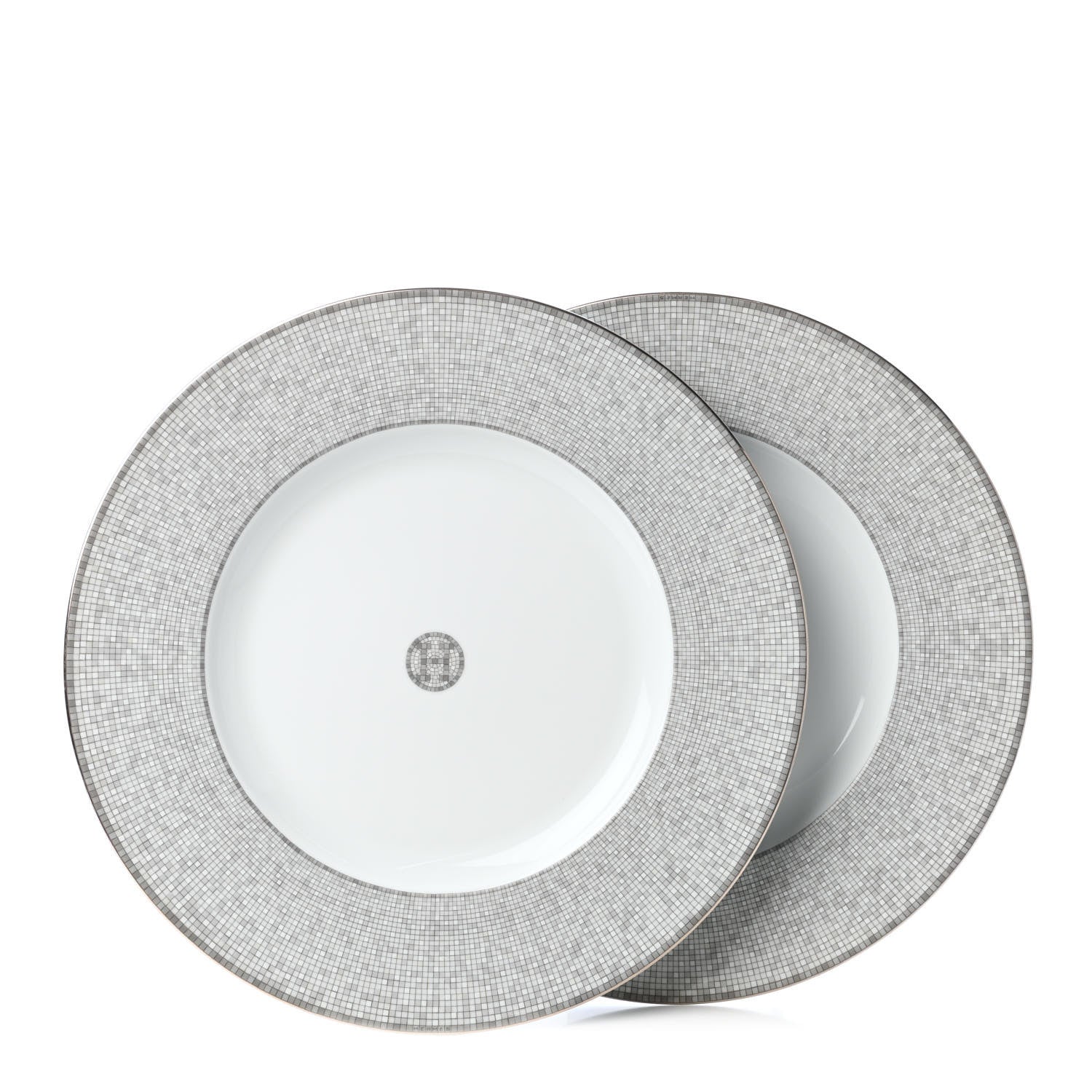 Hermes Porcelain Mosaique Au 24 Platine Presentation Plate Set of 2 1 of 4