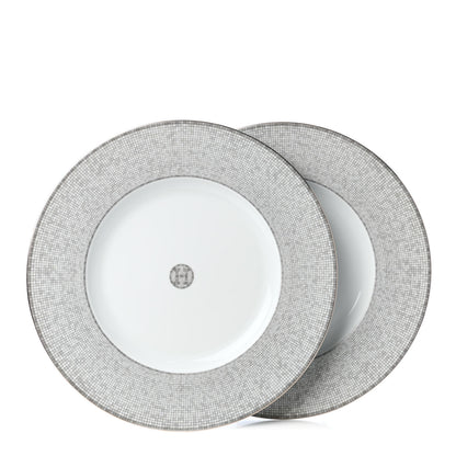 Hermes Porcelain Mosaique Au 24 Platine Presentation Plate Set of 2 1 of 4