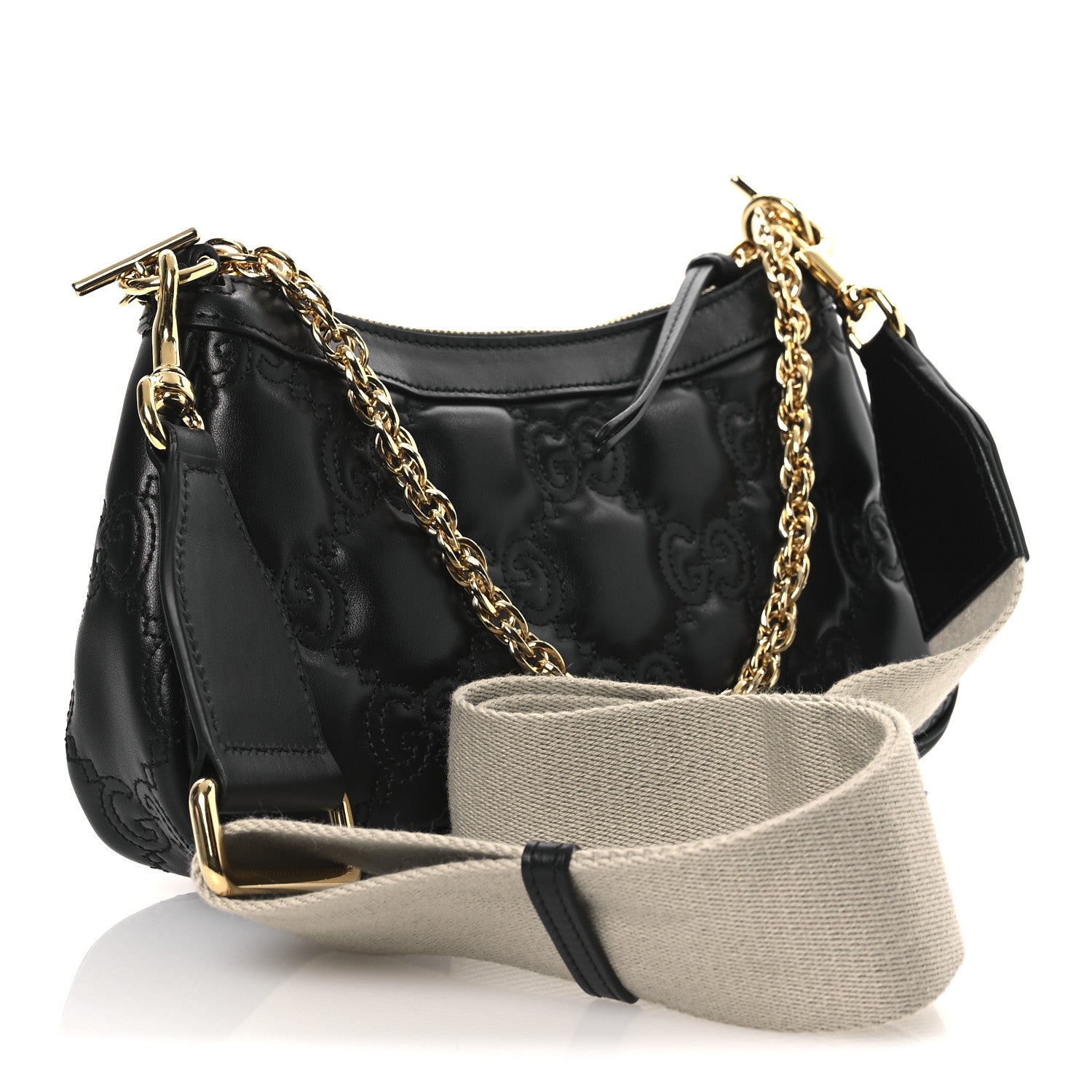 Gucci Calfskin GG Matelasse Chain Handbag Black Natural 3 of 10