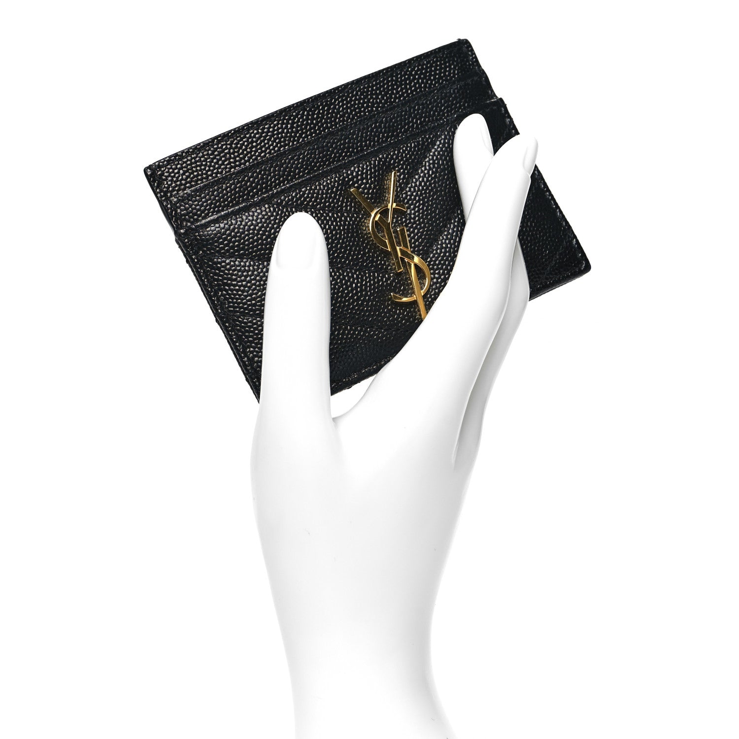 Saint Laurent Grain De Poudre Matelasse Chevron Monogram Credit Card Case Black 2 of 9