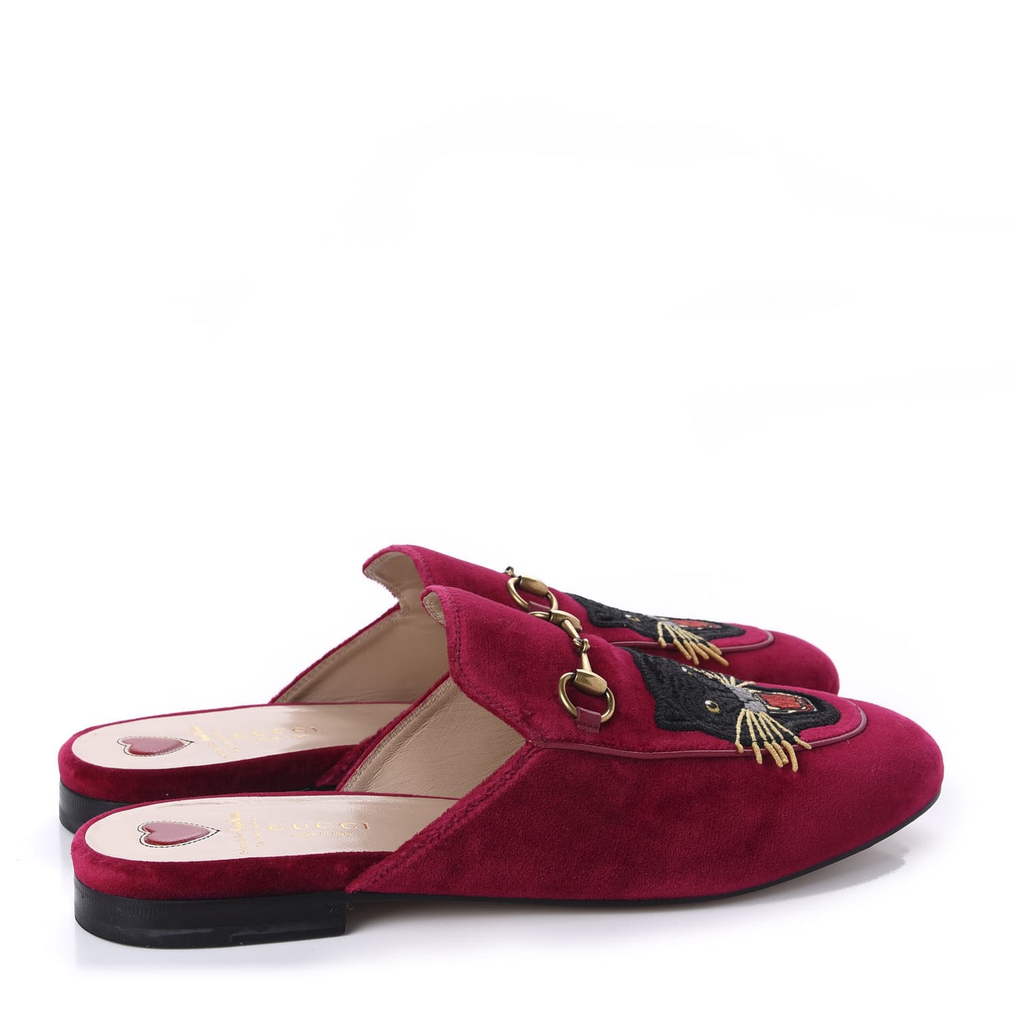 Velvet Panther Embroidered Womens Princetown Slippers 41 Red