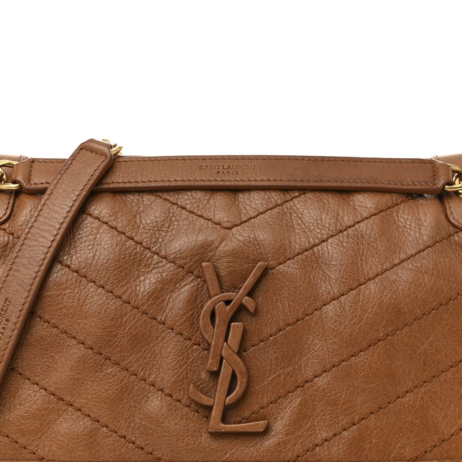 Saint Laurent Crinkled Calfskin Matelasse Monogram Medium Niki Chain Satchel Caramel 8 of 17