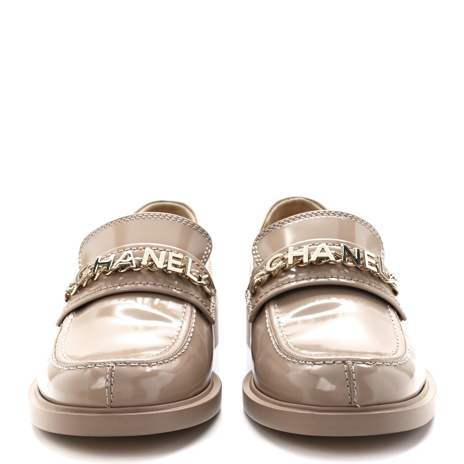 Chanel Shiny Calfskin Logo Loafers 39.5 Light Brown 2 of 9