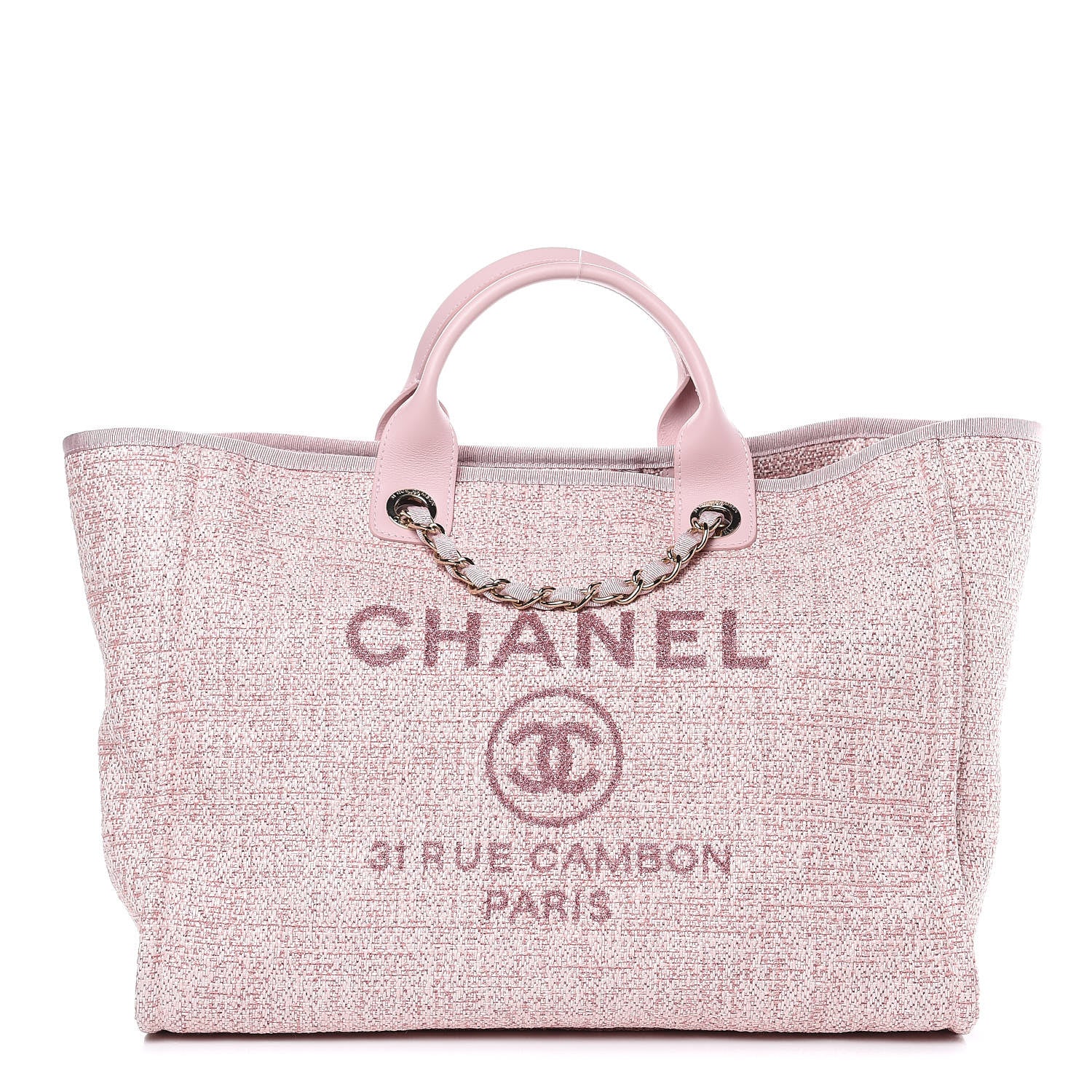 Chanel Straw Lurex Large Deauville Tote Pink 1 of 9
