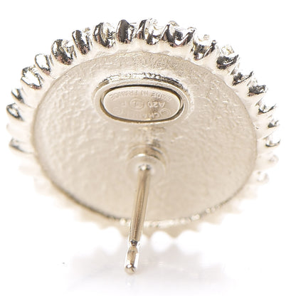Chanel Crystal Pearl CC Round Earrings Gold Pearly White Black 4 of 5