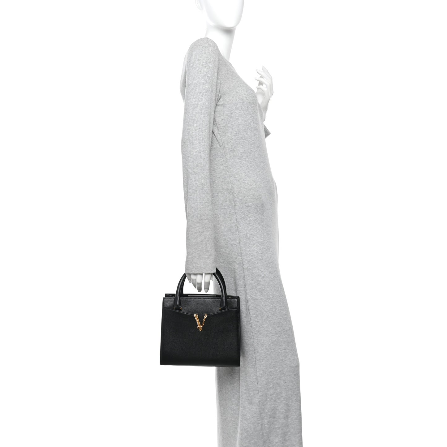 Grainy Calfskin Virtus Top Handle Tote Black