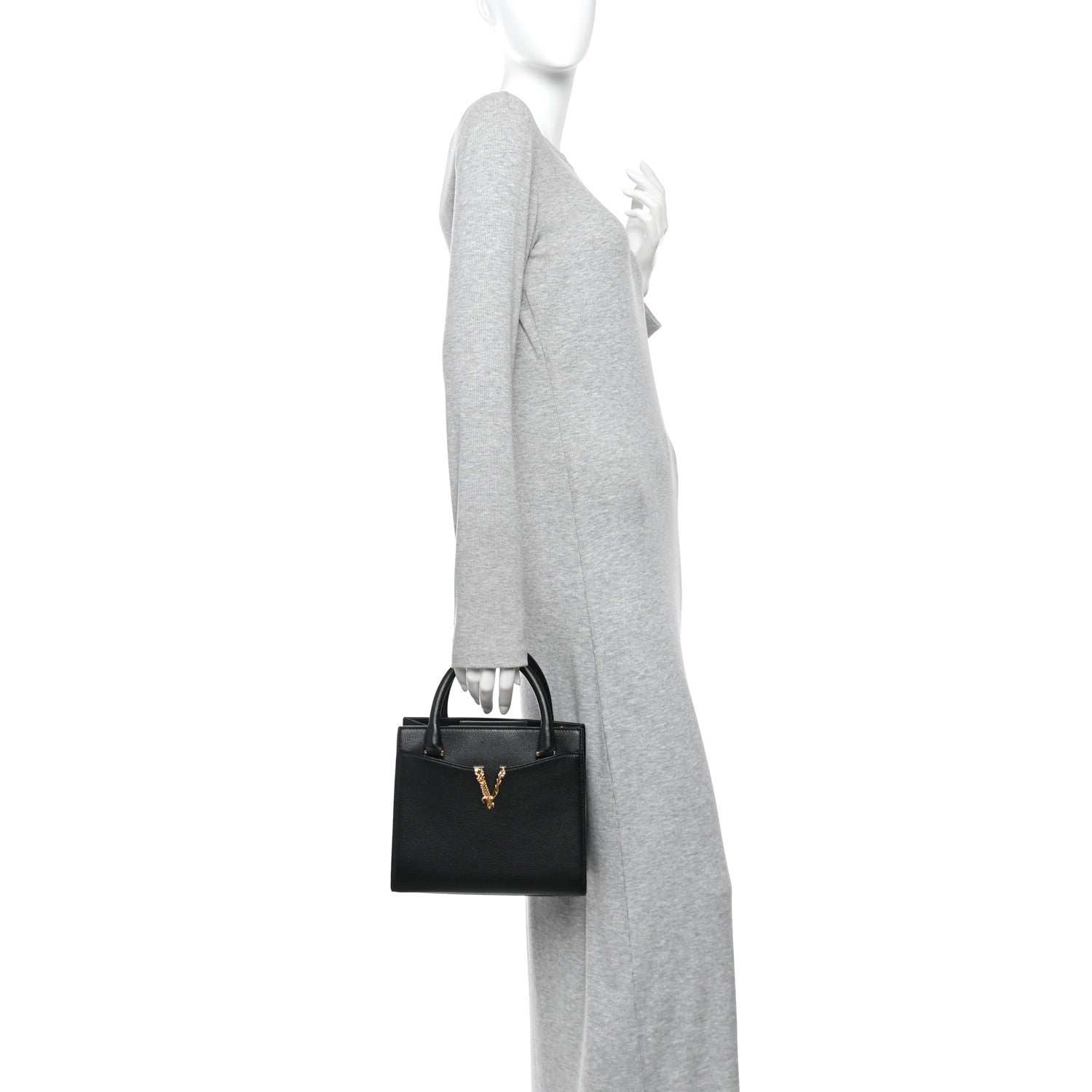 Versace Grainy Calfskin Virtus Top Handle Tote Black 2 of 9