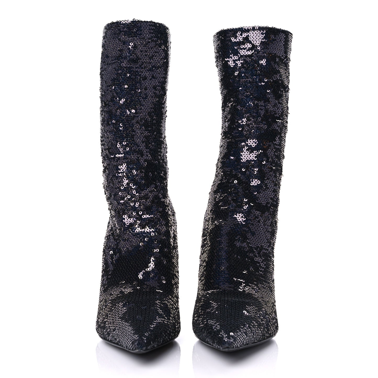 Metallic Sequin Spandex Pointy Toe Knife Booties 37.5 Navy