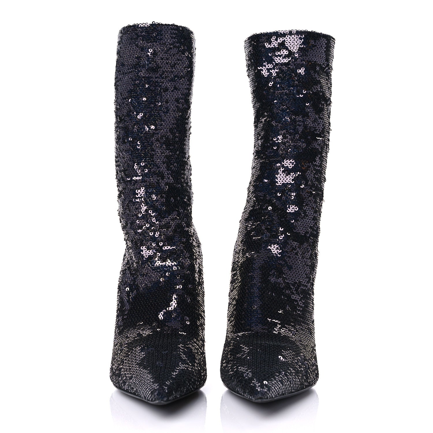 Balenciaga Metallic Sequin Spandex Pointy Toe Knife Booties 37.5 Navy 2 of 8