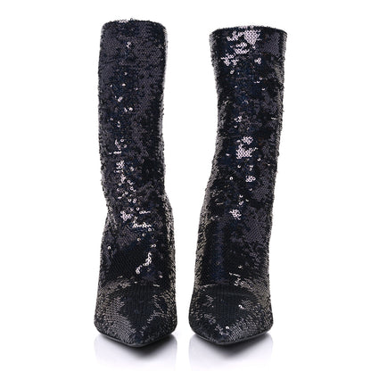 Balenciaga Metallic Sequin Spandex Pointy Toe Knife Booties 37.5 Navy 2 of 8