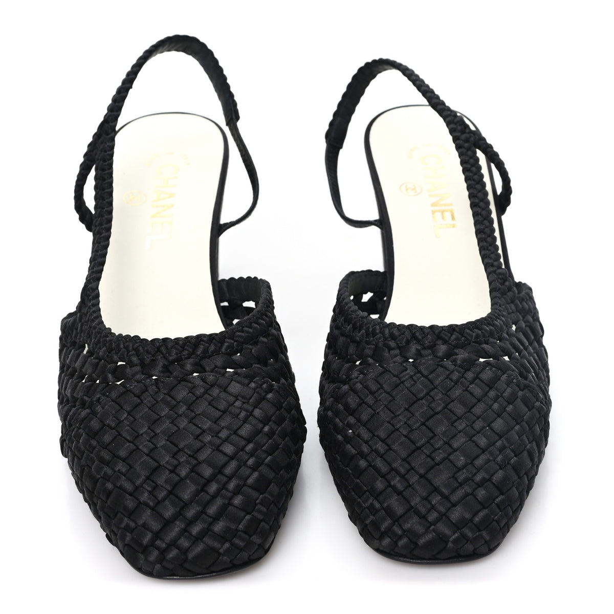 Chanel Satin Braided Slingback Pumps 40 Black 3 of 9