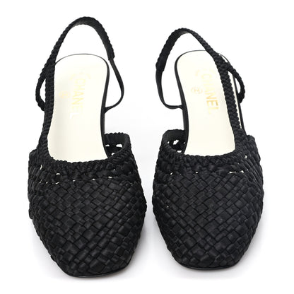 Chanel Satin Braided Slingback Pumps 40 Black 3 of 9