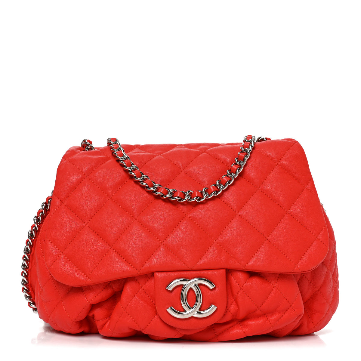 Washed Lambskin Quilted Large Chain Around Messenger Red